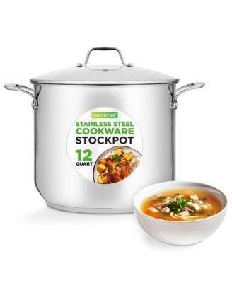 Кастрюля для бульона NutriChef из нержавеющей стали объемом 12 Л, Сверхпрочная индукционная кастрюля, Кастрюля для супа с крышкой