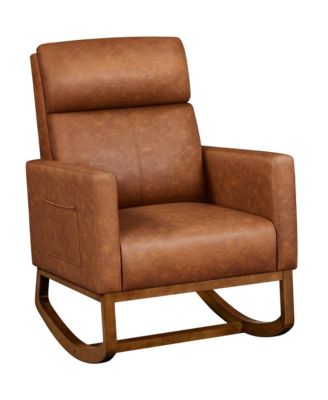 Кресло-качалка Yaheetech, обитое искусственной кожей, с высокой спинкой
