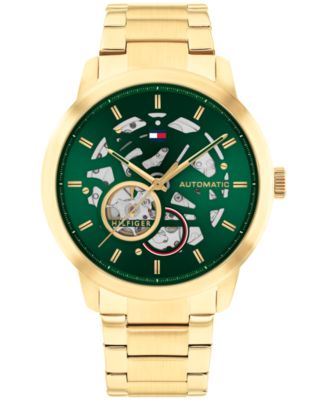 Мужские автоматические часы Tommy Hilfiger с золотистым браслетом из нержавеющей стали диаметром 43 мм