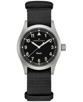 Мужские швейцарские часы Hamilton Field цвета хаки с черным текстильным ремешком 38 мм
