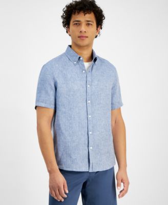 Мужская приталенная льняная рубашка Michael Kors из крашеной пряжи 8290₽