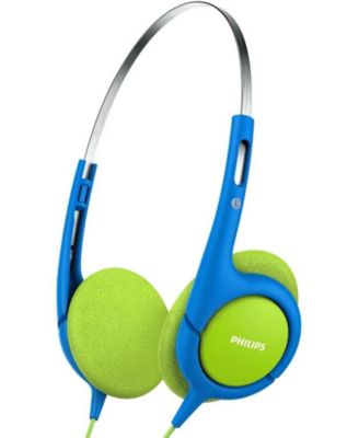 Детские проводные наушники-вкладыши PHILIPS с безопасным ограничением громкости, регулируемым оголовьем, мягкими амбушюрами, прочным корпусом синего цвета