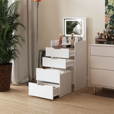 Набор туалетных столиков для макияжа со стеклянной столешницей и зеркалом со светодиодной подсветкой, 3 комода для рисования, прикроватная тумбочка