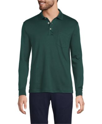 Мужская хлопчатобумажная рубашка поло Supima с длинным рукавом и карманом Lands End Mens 9290₽