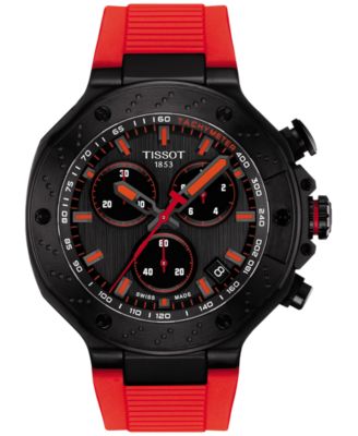 Мужские швейцарские часы Tissot с хронографом T-Race на красном каучуковом ремешке 45 мм