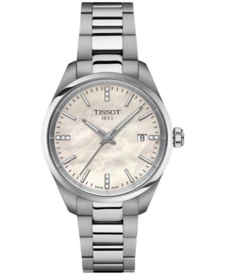 Женские швейцарские часы Tissot с бриллиантом PR 100 (1/20 карата), браслет из нержавеющей стали, 34 мм