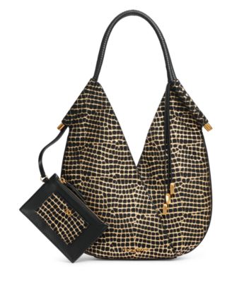 Donna Karan New York Donna Karan Baldwin Мини-платье из крокодиловой кожи с металлическим наплечником и ручкой обернутой кожей 69190₽