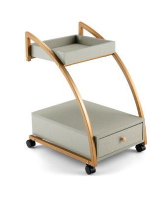 Современный 2-ярусный столик на колесиках GOUUN со столешницей для подносов и выдвижным ящиком