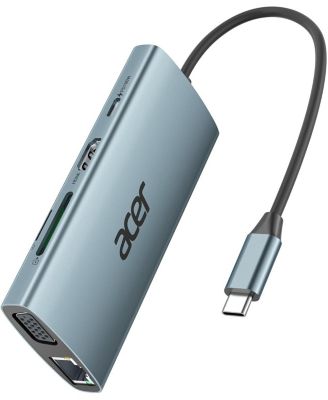 концентратор acer USB C с 4k HDMI, адаптер 9-в-1 USB C для подключения к Ethernet, док-станция USB-A 3.0 со скоростью 5 Гбит / с, зарядка PD мощностью 100 Вт, устройство для чтения SD-карт, разветвитель USB на VGA для MacBook, acer, ноутбуков, Surface и д