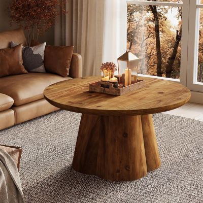 Журнальный столик Tribesigns из массива дерева, 31,5-дюймовый круглый чайный столик в центре фермерского дома с прочным основанием