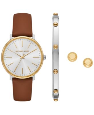 Набор кожаных часов и ювелирных украшений Michael Kors Women's Pyper с тремя ручными ручками, 38 мм