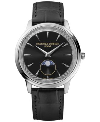 Мужские швейцарские часы Moneta Moonphase с черным кожаным ремешком Frederique Constant, 37 мм, черный