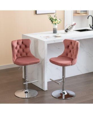 Набор Pop Home из 2 регулируемых поворотных бархатных барных стульев с тафтинговой спинкой и хромированным основанием для кухонного островка, домашнего бара и паба