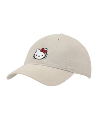 Мужская бейсболка с вышитым персонажем Hello Kitty бежевого цвета в неструктурированном стиле