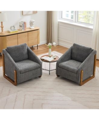 Современное синелевое кресло Streamdale Furniture с деревянным каркасом серого цвета