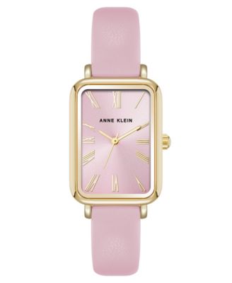 Женские кварцевые прямоугольные часы Anne Klein розового цвета из полиуретановой кожи и золотистого металлического сплава, 23 мм розового цвета