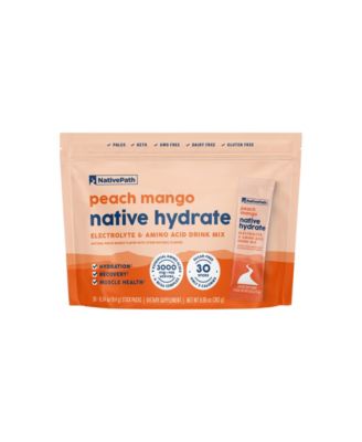 nativePath Peach Mango Electrylite Stick - Без сахара, 30 порций - 14 витаминов, 2000 мг ВСАА и 9 аминокислот - Кето-гидратационный порошок белого цвета
