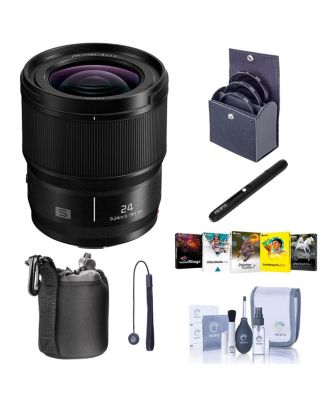Объектив Panasonic Lumix S 24 мм f/1.8 с L-образным креплением, Комплект с программным обеспечением для ПК, комплект фильтров 67 мм, Чехол, Средство для очистки объектива, Набор для чистки, Фиксатор крышки объектива черного цвета