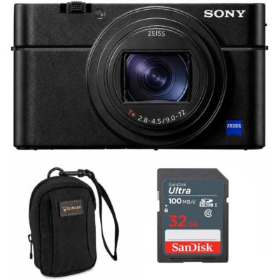 Цифровой фотоаппарат Sony Cyber-shot DSC-RX100 VII, Комплект с картой памяти на 64 ГБ, Сумка для фотоаппарата черного цвета