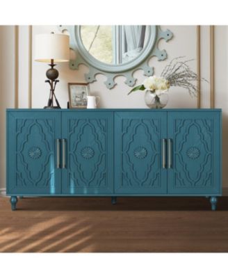 Шкаф для хранения Streamdale Furniture 63" с резными дверцами и регулируемыми полками синего цвета