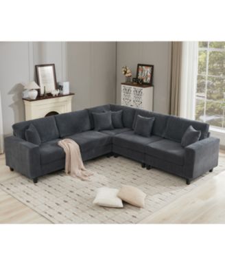 Streamdale Furniture Крупногабаритный вельветовый 5-местный U-образный модульный секционный диван серого цвета