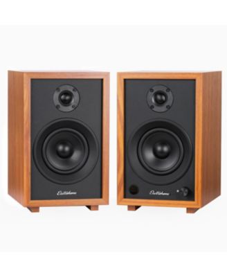 Книжные полочные колонки Electrohome McKinley 2.0 Stereo со встроенным усилителем, 4 драйверами, Bluetooth 5, RCA/Aux коричневого цвета