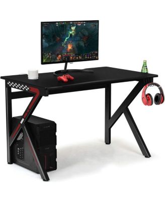 Игровой стол K-образной формы с подстаканником для наушников черного цвета