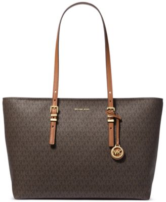 Большой фирменный логотип Michael Kors Quinn и кожаная сумка-тоут коричнево-бежевого цвета