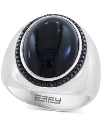 Мужское кольцо EFFY® с ониксом (17 x 12-1/ 2 мм) и черной шпинелью (1/4 карата) овальной формы из чистого серебра.