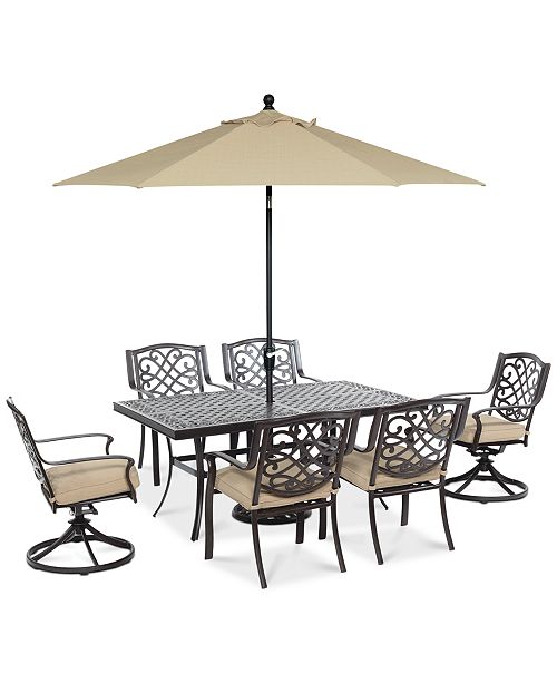 Furniture Park Gate Outdoor Cast Aluminum 7 Pc Dining Set 68 X 38 Dining Table 4 Dining Chairs And 2 Swivel Rockers Created For Macy S Reviews Furniture Macy S