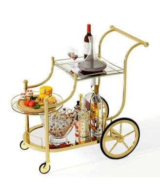 Трехъярусная домашняя барная сервировочная тележка Volenca на колесиках с зеркальными полками золотистого цвета