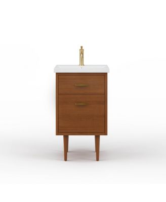 Бренди Water Creation 20,5 дюйма Ш х 15,7 дюйма Г х 34,5 дюйма В-образный туалетный столик из медового ореха с белой керамической столешницей из медового ореха