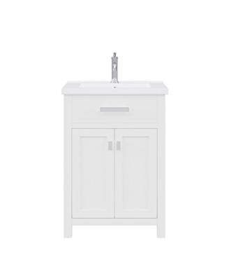 Коллекция Myra 24 дюйма. Туалетный столик для ванной комнаты чисто-белого цвета с керамической столешницей белого цвета - Только туалетный столик