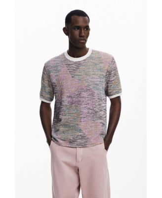 Мужская футболка Desigual в полоску с коротким рукавом серебристого цвета