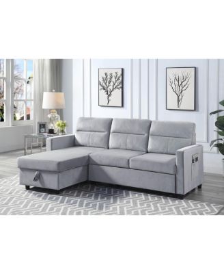 Секционный диван HOMLUX 81.5"W из светло-серого бархата с реверсивным спальным местом, шезлонгом для хранения вещей и боковым карманом