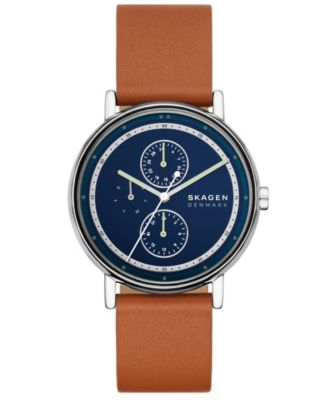Мужские многофункциональные кварцевые часы Skagen Signatur из коричневой кожи, 40 мм коричневого цвета