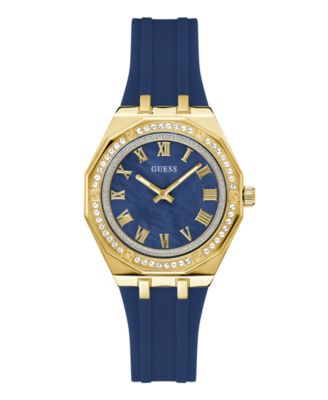 Женские аналоговые часы GUESS из розового золота синего цвета, 36 мм