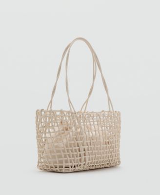 Женская плетеная сумка через плечо Mango коричнево-бежевого цвета