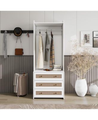 Высокий шкаф с 3 выдвижными ящиками из ротанга Высокий шкаф-купе Armoire