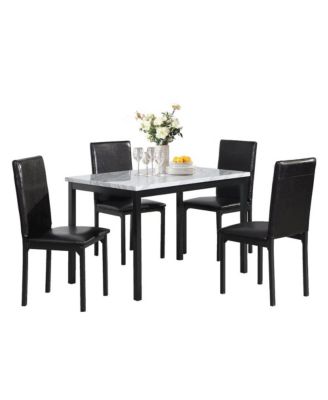 Обеденный гарнитур Roundhill Furniture Citico из 5 предметов со столешницей из искусственного мрамора, белым столом и черными стульями