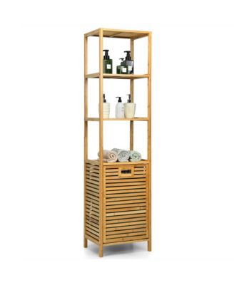 Выдвижная корзина для белья в ванной комнате Gymax Bamboo Tower с 3-ярусными полками Коричнево-бежевого цвета
