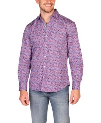 Мужская малиновая рубашка с длинным рукавом в цветочек от Tailorbyrd