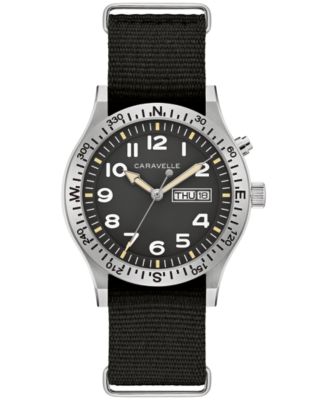 Мужские винтажные повседневные часы Caravelle Lite Up с черным нейлоновым ремешком, 39 мм