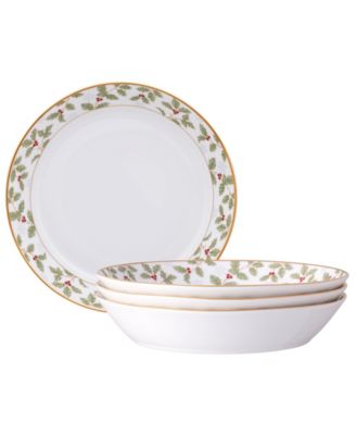 Золотой набор Noritake Holly & Berry Gold из 4 обеденных тарелок-купе, 9-3/4 дюйма, 43 унции.