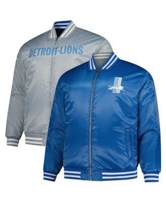 Мужская синяя/серебристая куртка Detroit Lions Mitchell & Ness Big Tall с отложным воротником и двусторонней застежкой на молнию