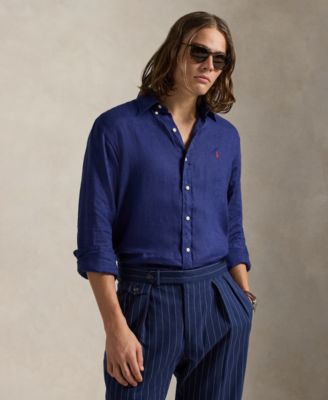 Классический-Fit поло Ральф Лорен мужские льняные рубашки