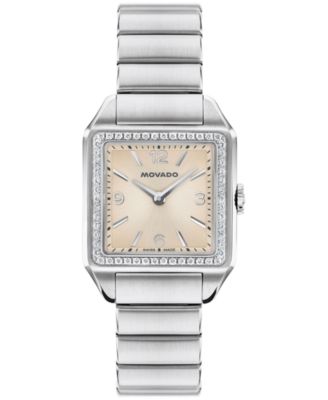 Женские швейцарские кварцевые часы из нержавеющей стали Movado с бриллиантами, выращенными в лаборатории в 1917 году, 25x34,1 мм