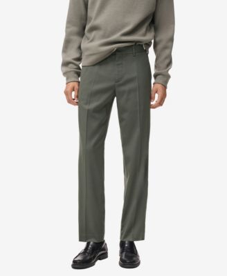 Мужские плиссированные брюки Mango обычного покроя зеленого цвета