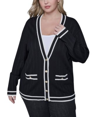 Женский кардиган большого размера с V-образным вырезом и пуговицами спереди от KARL LAGERFELD PARIS, черный