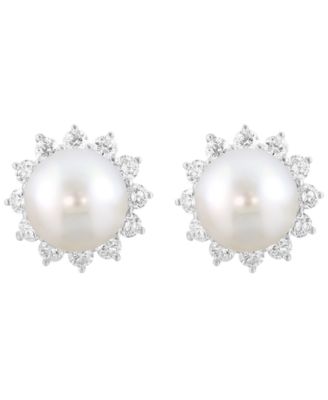 Серьги EFFY Collection с жемчугом 10 мм и лабораторными бриллиантами, серебристые